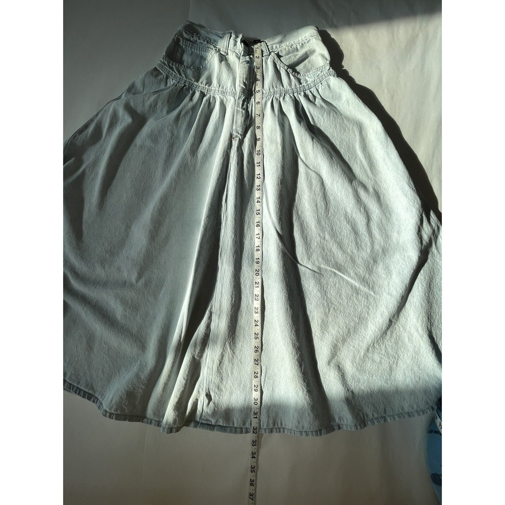 Vintage 80s Candie's Denim Skirt High Waist Midi Light Wash Waist 26" SEE FLAWS - Picture 12 of 16